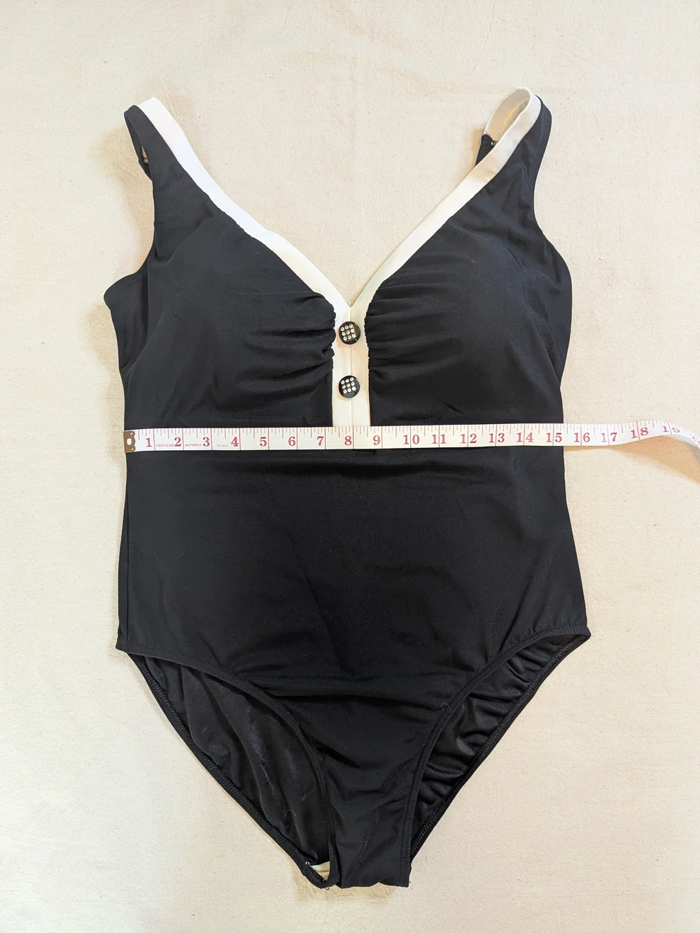 Classic Black And White One-Piece Swimsuit With Rhinestone Button Detail